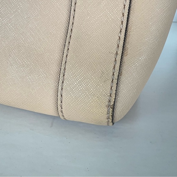 REBECCA MINKOFF Monroe Sand Saffiano Structured Leather Tassel Shoulder Bag Tote - Picture 12 of 16